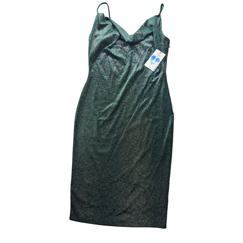 Iris Women's Velvet Sparkles Fairy Whimsical Romantic Slim Midi Dress L Emerald‎